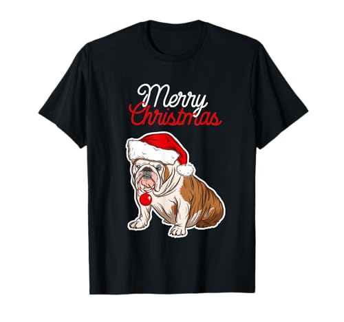 Bulldog Christmas Dog Lover Gifts - Britische Bulldogge Weihnachten - Hundebesitzer T-Shirt - Schwarz, S, Kurzarm, Unisex, V-Ausschnitt, Klassisch, Weihnachten, Herren, Stretch, Winter von Bulldog Christmas Dog Lover Gifts