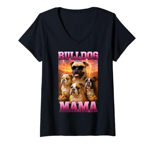 Damen Bulldogge Mama T-Shirt mit V-Ausschnitt Damen Bulldogge Mama T-Shirt mit V-Ausschnitt von Bulldog Design