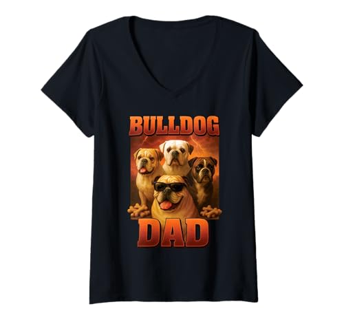 Damen Bulldogge Papa T-Shirt mit V-Ausschnitt Damen Bulldogge Papa T-Shirt mit V-Ausschnitt von Bulldog Design