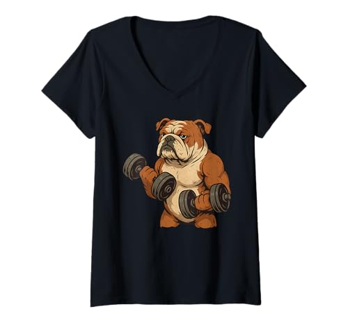 Damen English Bulldog Dog Powerlifting Weightlifting Gym Workout T-Shirt mit V-Ausschnitt Damen English Bulldog Dog Powerlifting Weightlifting Gym Workout T-Shirt mit V-Ausschnitt von Bulldog Dog Powerlifting Weightlifting Gym Apparel