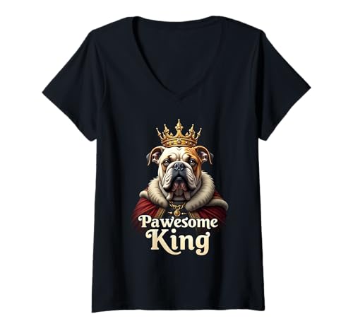 Damen Lustige Pawesome Englische Bulldogge König Hund Kunst T-Shirt mit V-Ausschnitt Damen Lustige Pawesome Englische Bulldogge König Hund Kunst T-Shirt mit V-Ausschnitt von Bulldog Fun Designs
