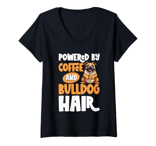 Damen Bulldogge T-Shirt mit V-Ausschnitt von Bulldog Gifts for Men and Women