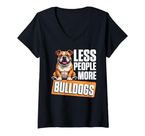 Damen Bulldogge T-Shirt mit V-Ausschnitt von Bulldog Gifts for Men and Women