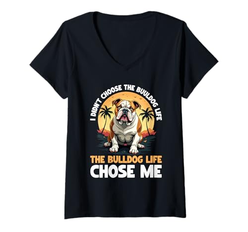 Damen Bulldogge T-Shirt mit V-Ausschnitt von Bulldog Gifts for Men and Women