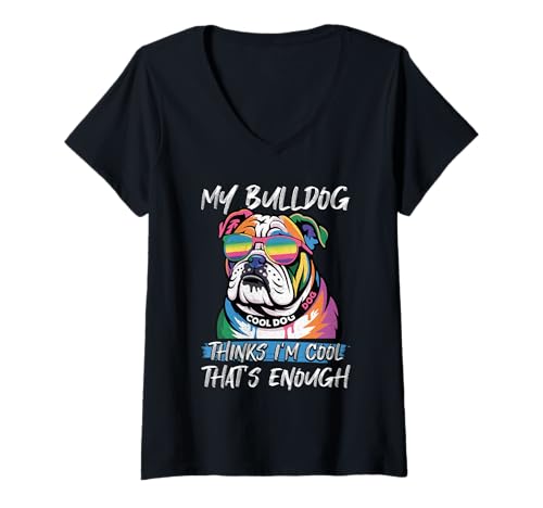 Damen Bulldogge T-Shirt mit V-Ausschnitt von Bulldog Gifts for Men and Women
