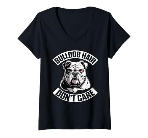 Damen Bulldogge T-Shirt mit V-Ausschnitt von Bulldog Gifts for Men and Women