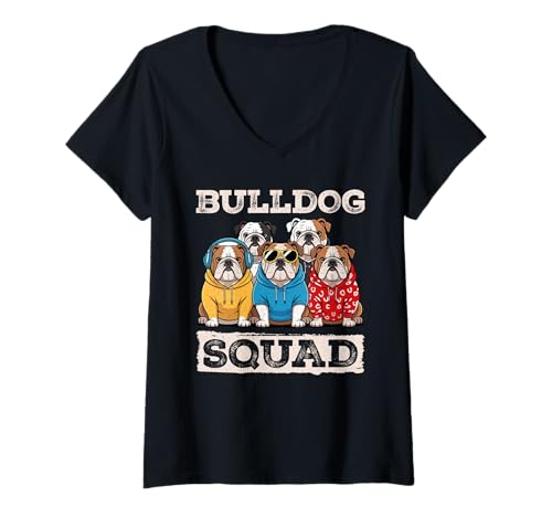 Damen Bulldogge T-Shirt mit V-Ausschnitt von Bulldog Gifts for Men and Women