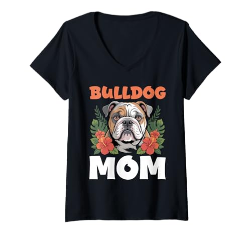Damen Bulldogge T-Shirt mit V-Ausschnitt von Bulldog Gifts for Men and Women