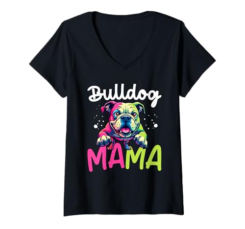 Damen Bulldogge T-Shirt mit V-Ausschnitt von Bulldog Gifts for Men and Women