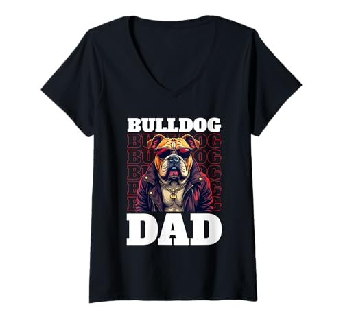 Damen Bulldogge T-Shirt mit V-Ausschnitt von Bulldog Gifts for Men and Women