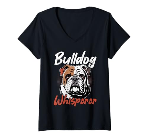 Damen Bulldogge T-Shirt mit V-Ausschnitt von Bulldog Gifts for Men and Women