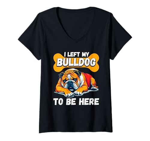 Damen Bulldogge T-Shirt mit V-Ausschnitt von Bulldog Gifts for Men and Women