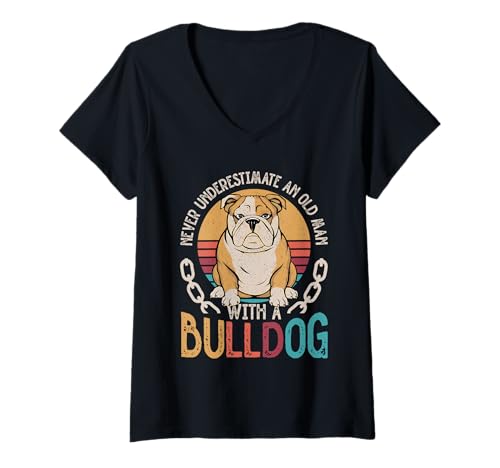 Damen Bulldogge T-Shirt mit V-Ausschnitt von Bulldog Gifts for Men and Women