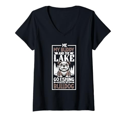 Damen Angeln und Bulldogge T-Shirt mit V-Ausschnitt Damen Angeln und Bulldogge T-Shirt mit V-Ausschnitt von Bulldogge Designs