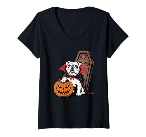Damen Halloween English Bulldog Coffin Bulldogs T-Shirt mit V-Ausschnitt Damen Halloween English Bulldog Coffin Bulldogs T-Shirt mit V-Ausschnitt von Bulldogs Bulldog Lover Gifts