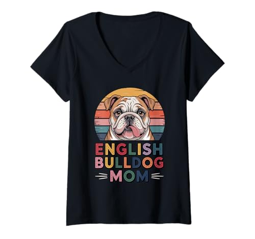 Damen Retro English Bulldog Mom Englische Bulldogge T-Shirt mit V-Ausschnitt Damen Retro English Bulldog Mom Englische Bulldogge T-Shirt mit V-Ausschnitt von Bulldogs Bulldog Lover Gifts