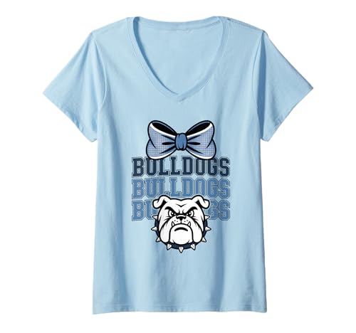 Damen Bulldogs Maskottchen Lustiger Sport Fan Team Spirit Back to School T-Shirt mit V-Ausschnitt von Bulldogs Spirit Game Day School Mascot Sport Fan
