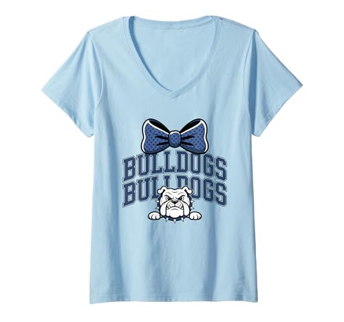 Damen Bulldogs Maskottchen Team Spirit Lustiger Sportfan Back to School T-Shirt mit V-Ausschnitt von Bulldogs Spirit Game Day School Mascot Sport Fan