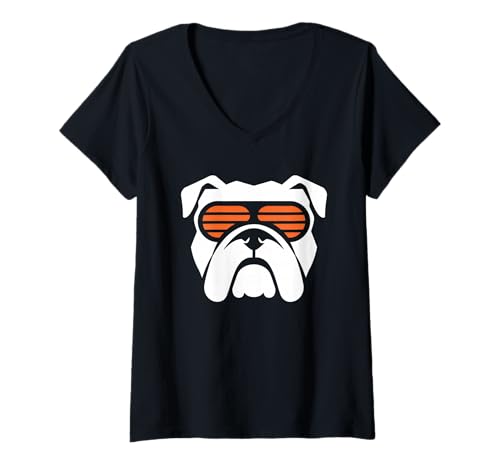 Damen Bulldogs Tshirt Maskottchen Back to School Team Spirit T-Shirt mit V-Ausschnitt von Bulldogs TShirt Maskottchen Zurück Zum