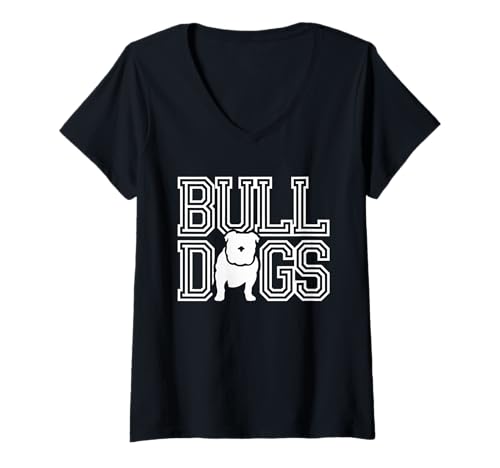 Damen Bulldogs Tshirt Maskottchen Back to School Team Spirit T-Shirt mit V-Ausschnitt Damen Bulldogs Tshirt Maskottchen Back to School Team Spirit T-Shirt mit V-Ausschnitt von Bulldogs TShirt Maskottchen Zurück Zum