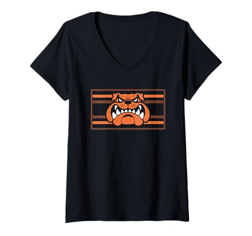Damen Bulldogs Tshirt Maskottchen Back to School Team Spirit T-Shirt mit V-Ausschnitt von Bulldogs TShirt Maskottchen Zurück Zum