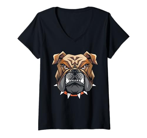 Damen Bulldogs Tshirt Maskottchen Back to School Team Spirit T-Shirt mit V-Ausschnitt von Bulldogs TShirt Maskottchen Zurück Zum