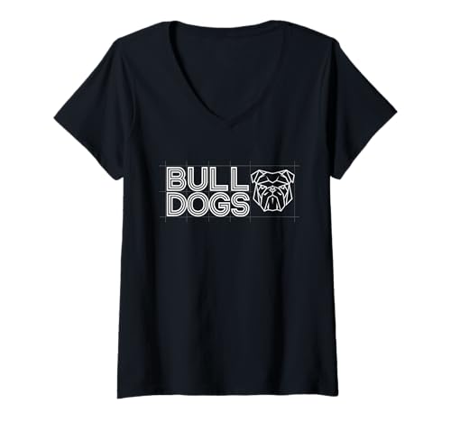 Damen Bulldogs Tshirt Maskottchen Back to School Team Spirit T-Shirt mit V-Ausschnitt von Bulldogs TShirt Maskottchen Zurück Zum