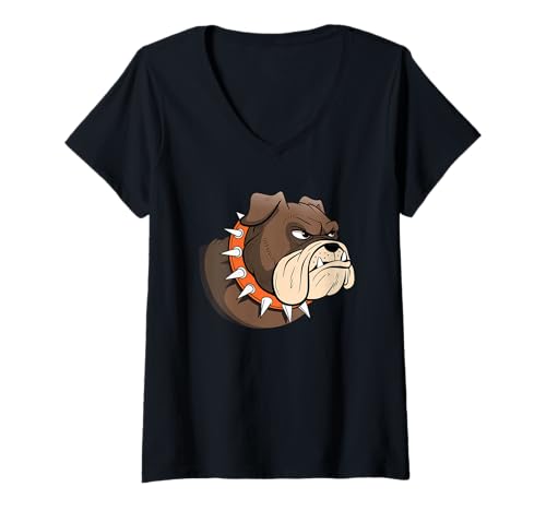 Damen Bulldogs Tshirt Maskottchen Back to School Team Spirit T-Shirt mit V-Ausschnitt von Bulldogs TShirt Maskottchen Zurück Zum