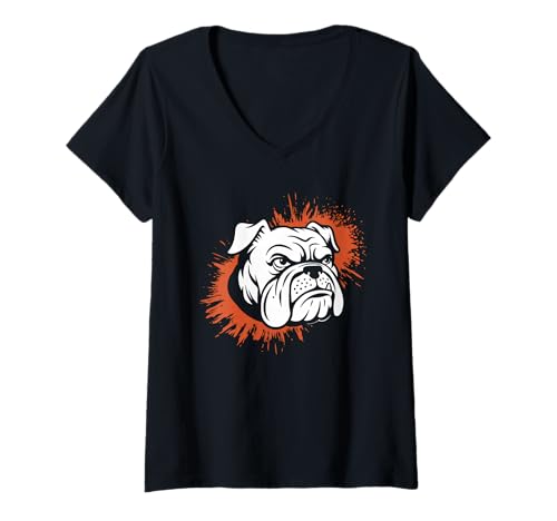 Damen Bulldogs Tshirt Maskottchen Back to School Team Spirit T-Shirt mit V-Ausschnitt von Bulldogs TShirt Maskottchen Zurück Zum