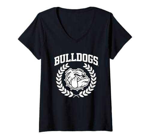 Damen Bulldogs Tshirt Maskottchen Back to School Team Spirit T-Shirt mit V-Ausschnitt von Bulldogs TShirt Maskottchen Zurück Zum