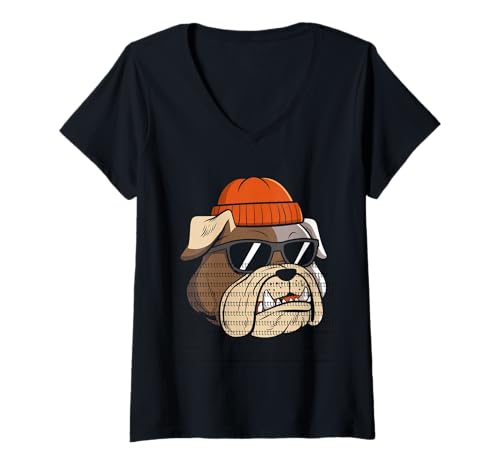 Damen Bulldogs Tshirt Maskottchen Back to School Team Spirit T-Shirt mit V-Ausschnitt von Bulldogs TShirt Maskottchen Zurück Zum