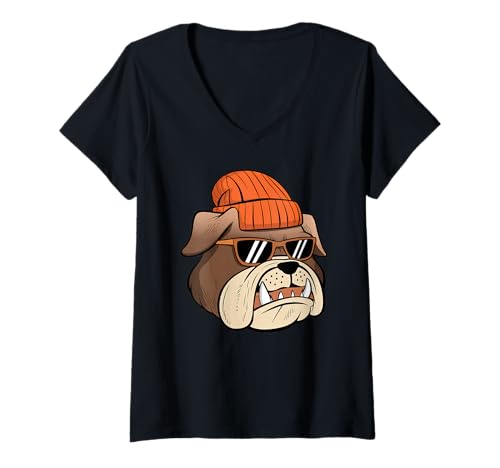 Damen Bulldogs Tshirt Maskottchen Back to School Team Spirit T-Shirt mit V-Ausschnitt von Bulldogs TShirt Maskottchen Zurück Zum