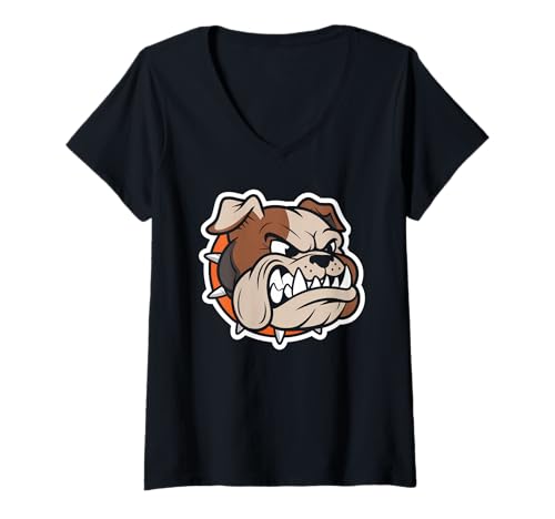 Damen Bulldogs Tshirt Maskottchen Back to School Team Spirit T-Shirt mit V-Ausschnitt von Bulldogs TShirt Maskottchen Zurück Zum