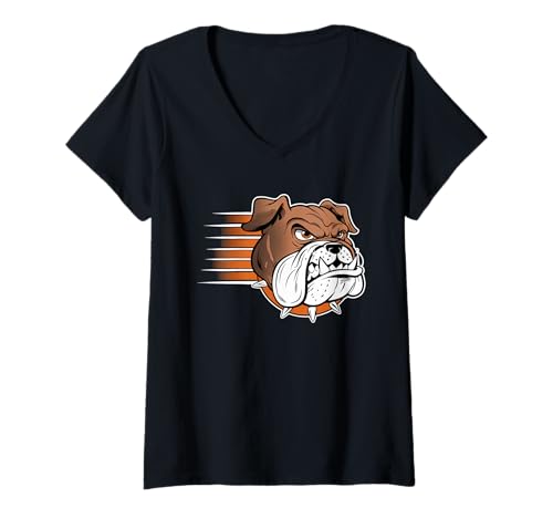 Damen Bulldogs Tshirt Maskottchen Back to School Team Spirit T-Shirt mit V-Ausschnitt von Bulldogs TShirt Maskottchen Zurück Zum
