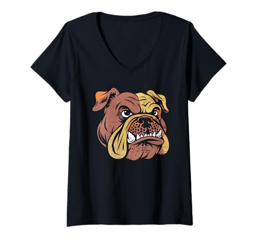 Damen Bulldogs Tshirt Maskottchen Back to School Team Spirit T-Shirt mit V-Ausschnitt von Bulldogs TShirt Maskottchen Zurück Zum