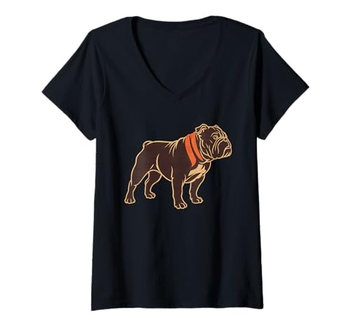 Damen Bulldogs Tshirt Maskottchen Back to School Team Spirit T-Shirt mit V-Ausschnitt von Bulldogs TShirt Maskottchen Zurück Zum