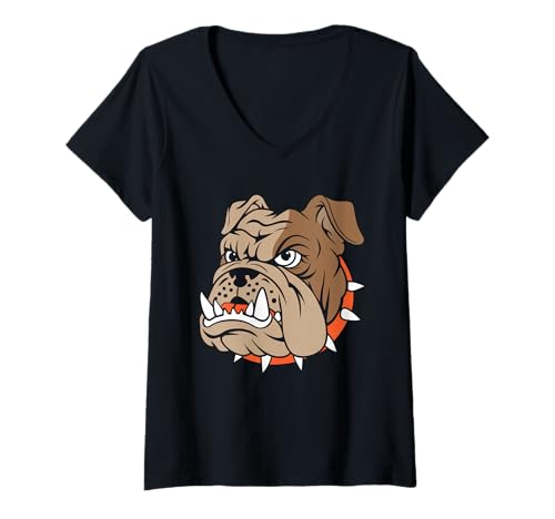 Damen Bulldogs Tshirt Maskottchen Back to School Team Spirit T-Shirt mit V-Ausschnitt von Bulldogs TShirt Maskottchen Zurück Zum