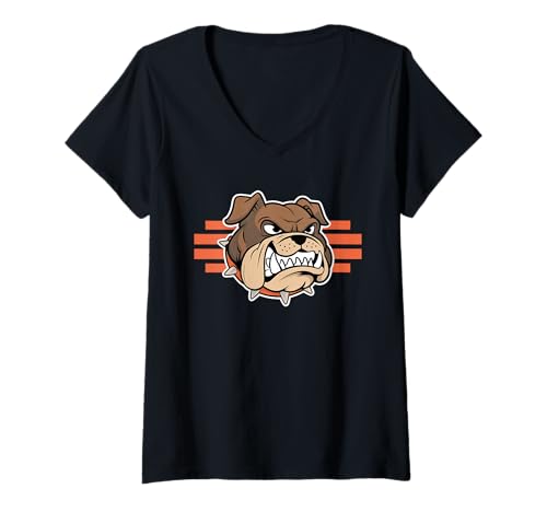 Damen Bulldogs Tshirt Maskottchen Back to School Team Spirit T-Shirt mit V-Ausschnitt von Bulldogs TShirt Maskottchen Zurück Zum