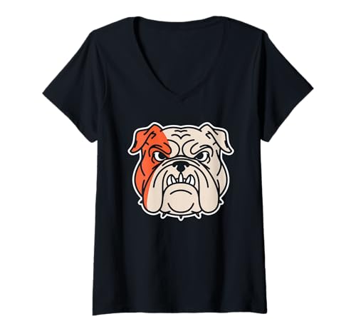 Damen Bulldogs Tshirt Maskottchen Back to School Team Spirit T-Shirt mit V-Ausschnitt von Bulldogs TShirt Maskottchen Zurück Zum