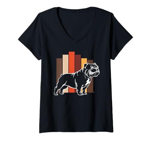 Damen Bulldogs Tshirt Maskottchen Back to School Team Spirit T-Shirt mit V-Ausschnitt von Bulldogs TShirt Maskottchen Zurück Zum