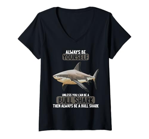 Damen Bullenhaie Bullenhai T-Shirt mit V-Ausschnitt Damen Bullenhaie Bullenhai T-Shirt mit V-Ausschnitt von Bullenhaie Bullenhai Tier Shop
