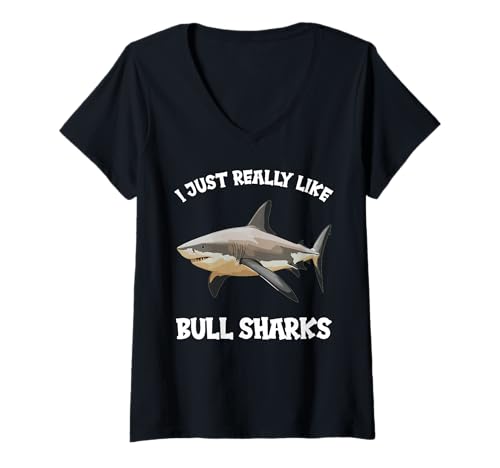 Damen Bullenhaie Bullenhai T-Shirt mit V-Ausschnitt von Bullenhaie Bullenhai Tier Shop