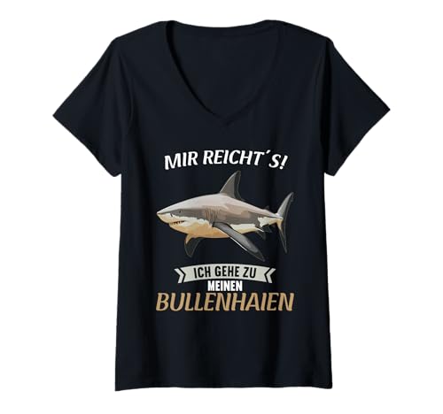 Damen Bullenhaie Bullenhai T-Shirt mit V-Ausschnitt von Bullenhaie Bullenhai Tier Shop