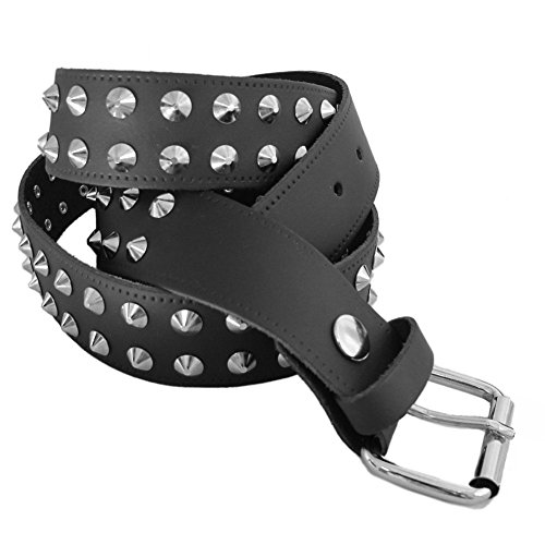 Nietengürtel aus Leder - 2 Reihen runde Spikes - Rocker/Biker-Style - Schwarz - L von Bullet 69