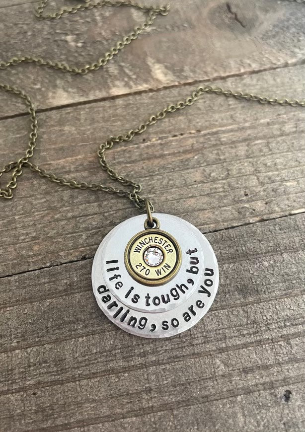 Das Leben Ist Hart Halskette, Hand Gestempelt Schmuck, Life Is Tough Stempel Kugel Halskette Das Leben Ist Hart Halskette, Hand Gestempelt Schmuck, Life Is Tough Stempel Kugel Halskette von BulletsForBelles