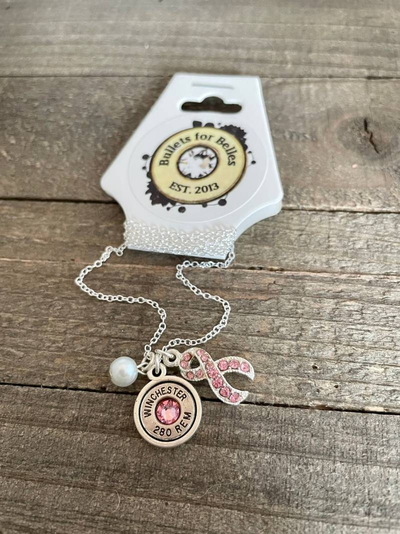 Rosa Band Halskette, Schmuck, Kugel-Halskette, Kugel Pink Ribbon Halskette von BulletsForBelles