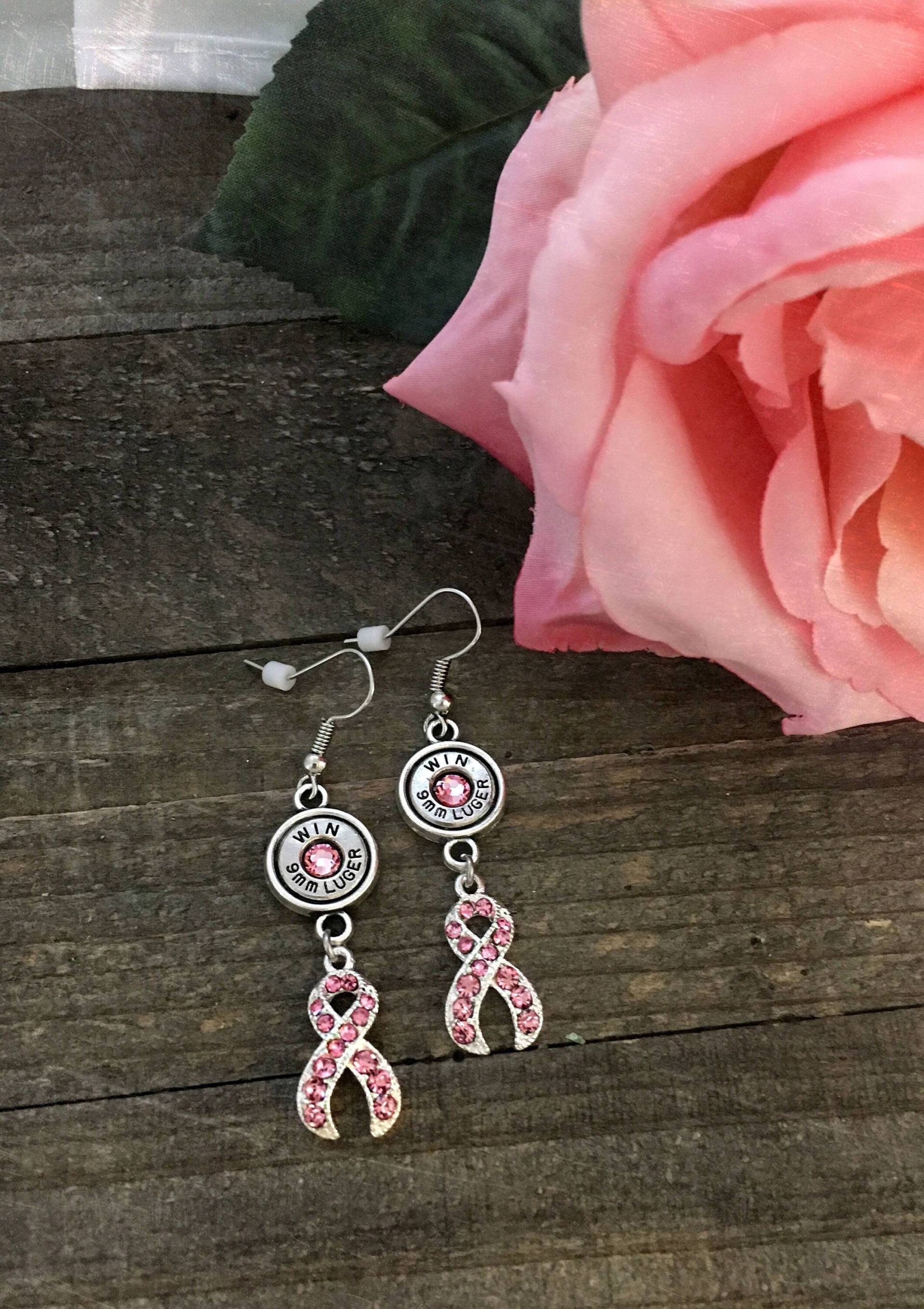 Rosa Schleife Baumeln Ohrringe, Kugel Schmuck, Ohrringe Rosa Schleife Baumeln Ohrringe, Kugel Schmuck, Ohrringe von BulletsForBelles