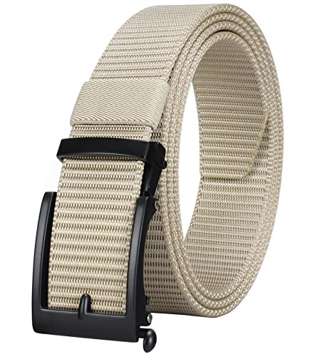 Bullko Herren-Gurtband, Nylon, verstellbar, ohne Ratsche, Golf-Klickgürtel für Herren, Beige, Waist:36"-40" (Length:47") von Bullko