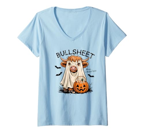 Damen Bullsheet lustiges Kuh Halloween Kostüm T-Shirt mit V-Ausschnitt Damen Bullsheet lustiges Kuh Halloween Kostüm T-Shirt mit V-Ausschnitt von Bullsheet designs