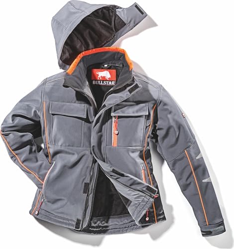 Bullstar Thermo-Softshelljacke ULTRA (Farbe grau, Größe M, Funktionsjacke für jedes Wetter, mit Kaputze, Arbeitskleidung) 9342-0-400-M von Bullstar